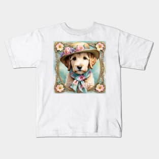 Labradoodle Framed with Flowers Kids T-Shirt